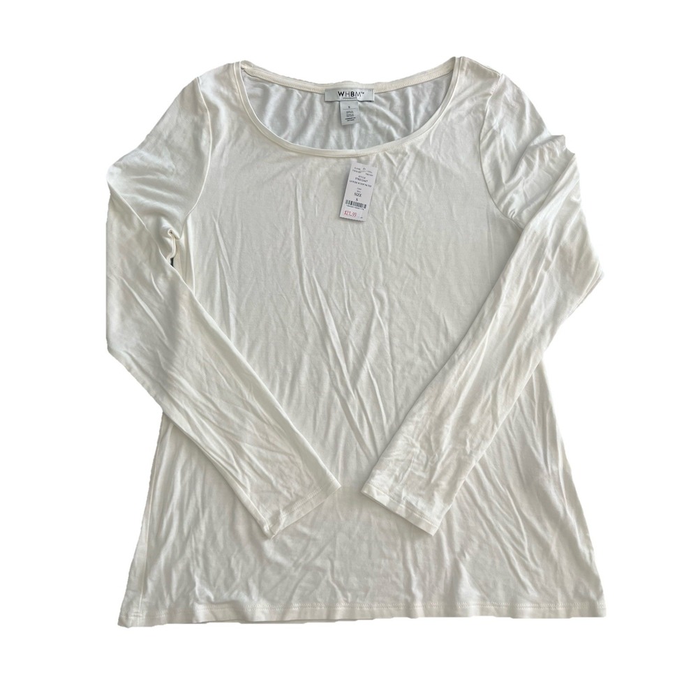 White House Black Market  Womens White Long Sleeve Scoop Neck‎ Tee Shirt S NWT